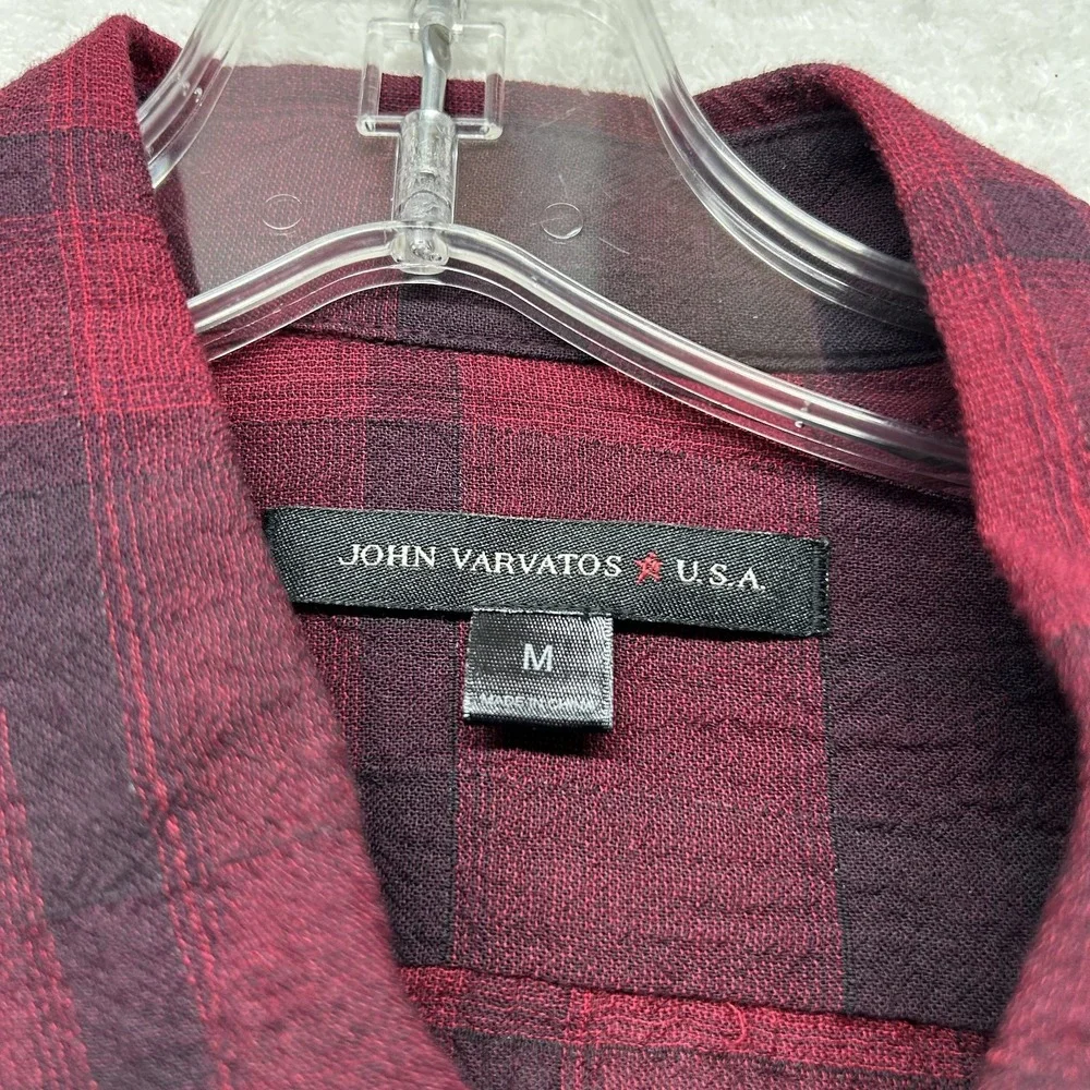 John Varvatos Mens Size M Red Seersucker Long Sleeve Button Up Cotton Shirt (T4)